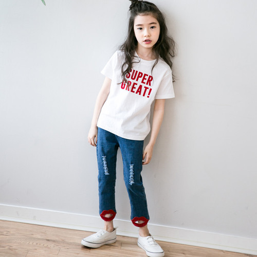 2024 Girls Summer Bottoming Shirt\Korean Lettered Short Sleeve T-Shirt\One Piece Dropshipping