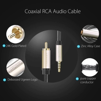 Зеленый RCA к 3.5 джек AUX аудио кабель стерео коаксиальный