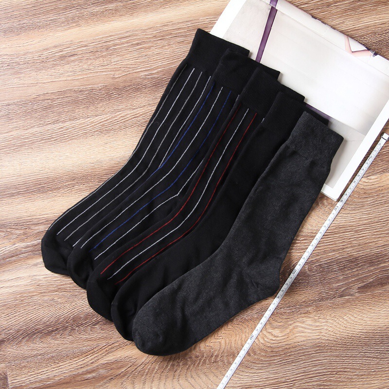 Wholesale men's formal mercerized cotton wide line business spring and summer leather shoes mid-length gentleman black suit socks