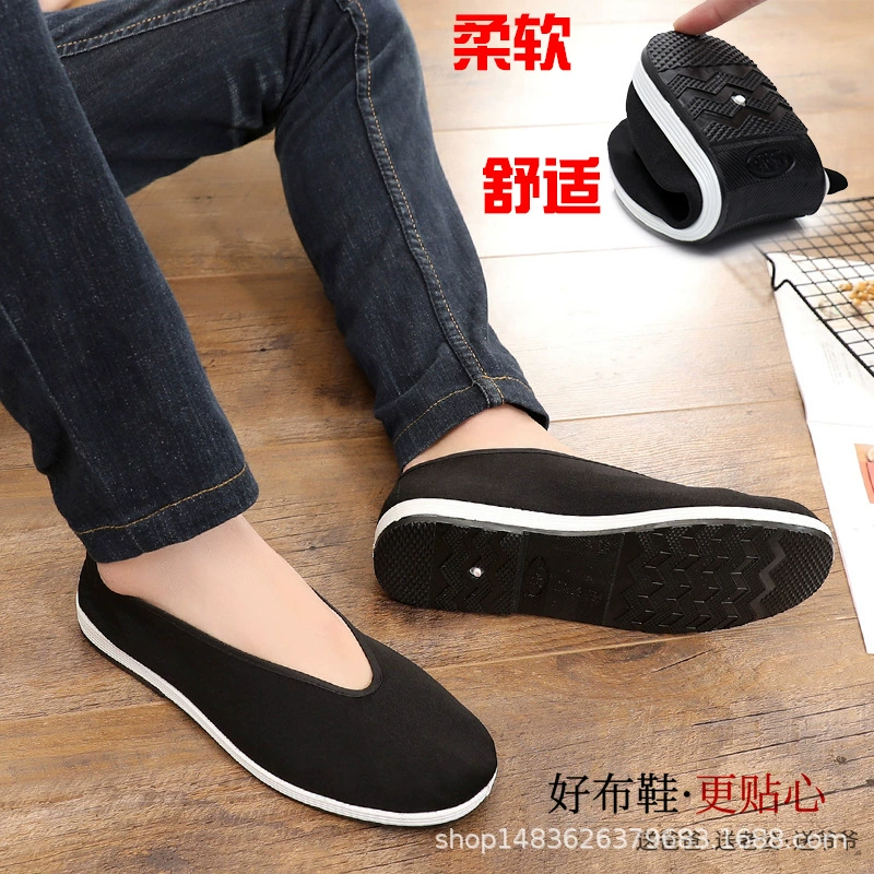 Традиционная Тканевая обувь Old Beijing, черная дышащая мужская одиночная обувь с круглым носком, обувь для мужчин среднего и пожилого возраста, нескользящая повседневная обувь на мягкой подошве