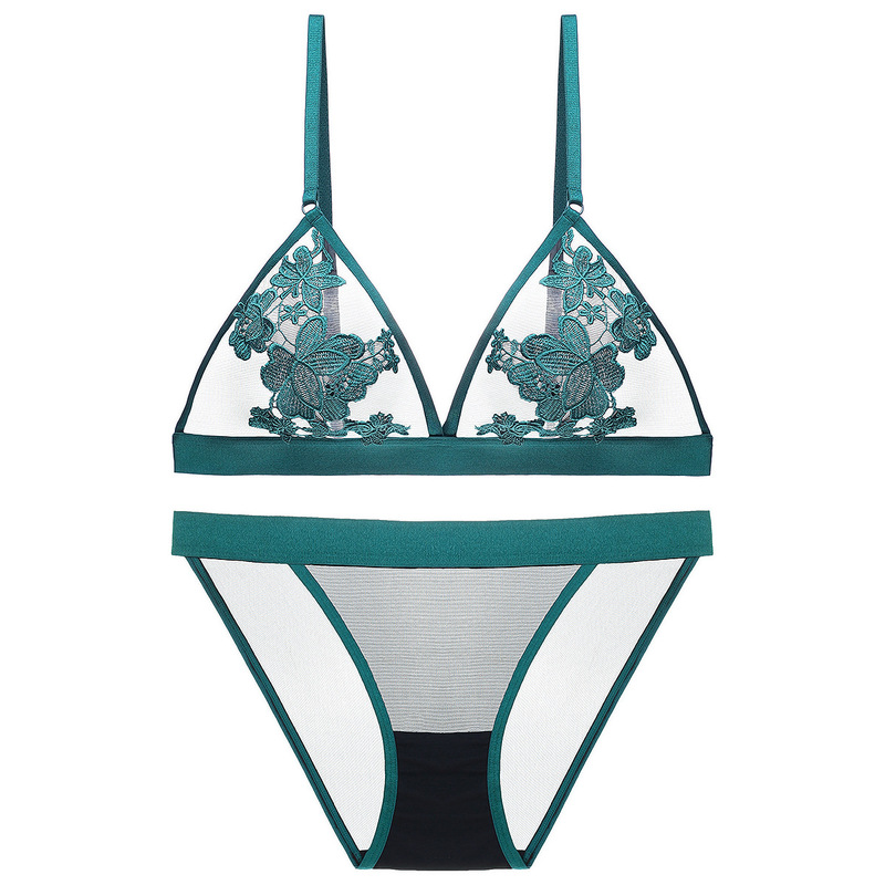1650 new no steel ring European and American exquisite embroidery thin sexy transparent ladies underwear bra set