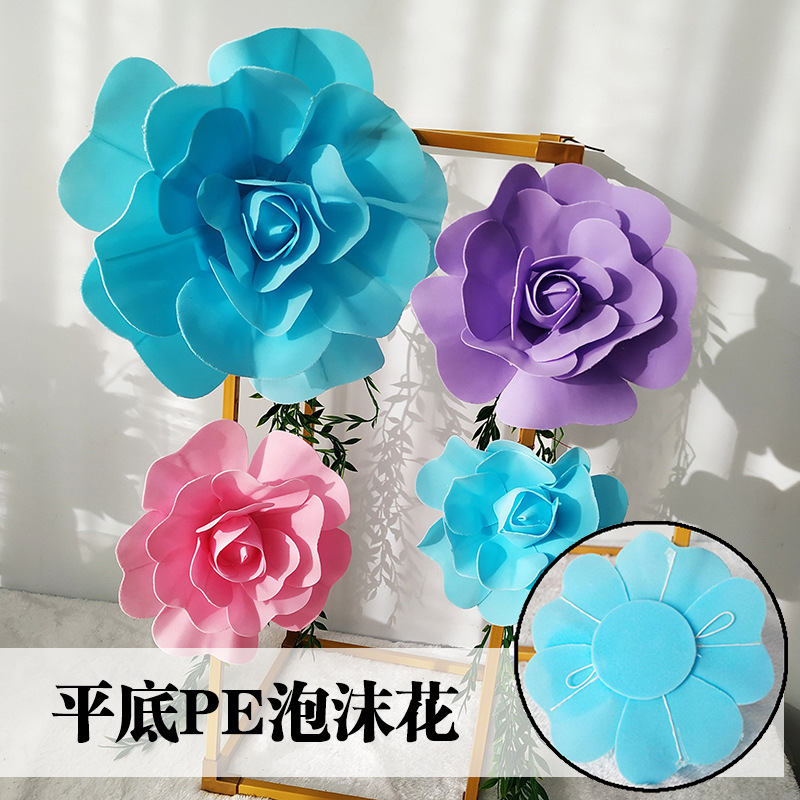 PE espuma flor plana flor artificial pared pegajosa flor artificial actividad de la boda diseño del sitio planta pared flor decorativa