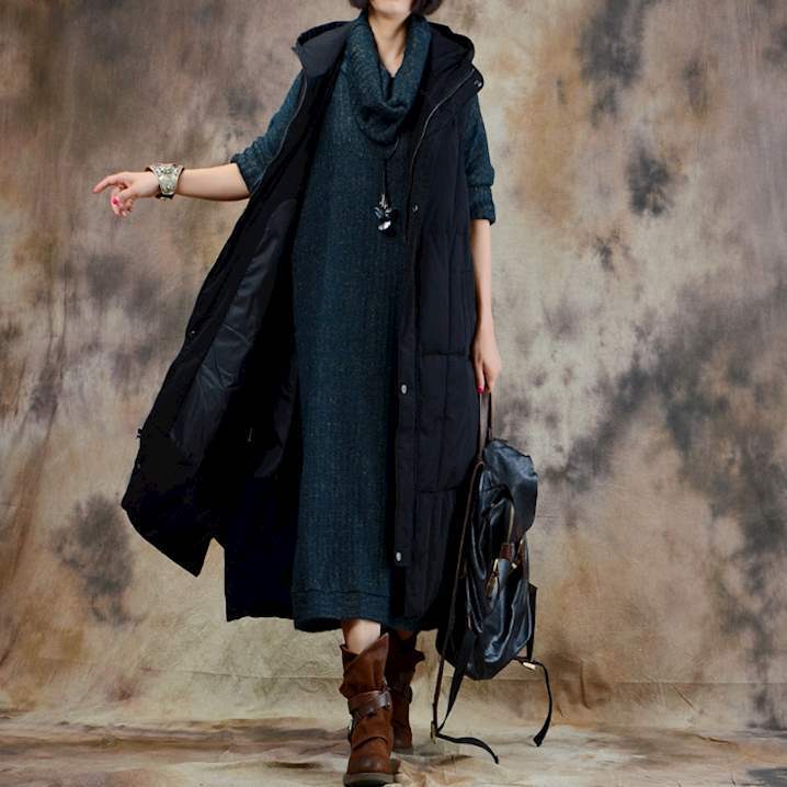 2021 Large Vest Women's Autumn and Winter Ethnic Style Women's Large Size Loose Vest Hooded Vest Vest down Jacket