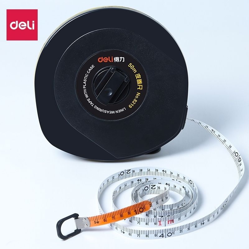 得力皮尺测量尺双公制刻度玻璃纤维工程皮卷尺户外圈尺木工刻度