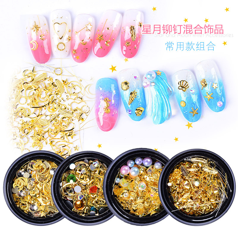 Marine diamond mixed nail decoration for manicure