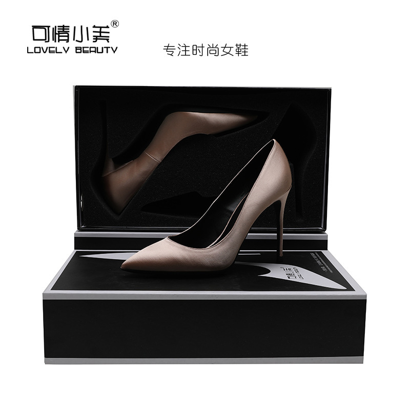 Beautiful Pointed Stiletto Heels 10cm Champagne Silk Satin Comfortable Soft Sole Professional Four Seasons Single Shoes for Women