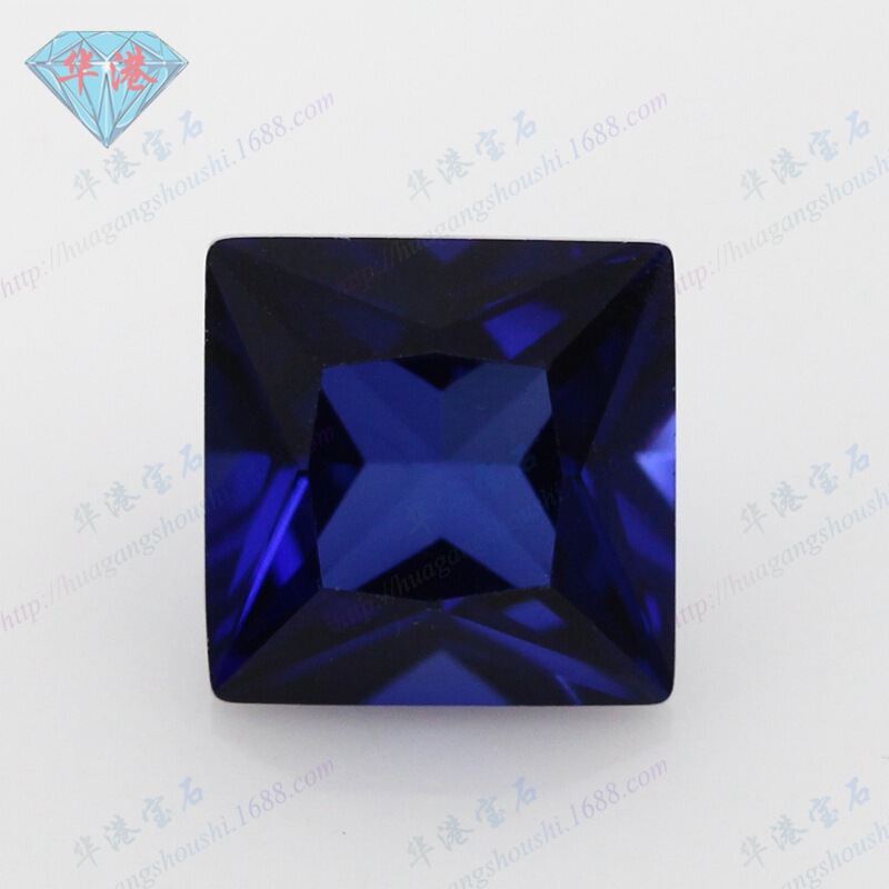 Huagang gem square right angle 34# blue corundum bare stone Princess Square No. 34 artificial diamond sapphire wholesale