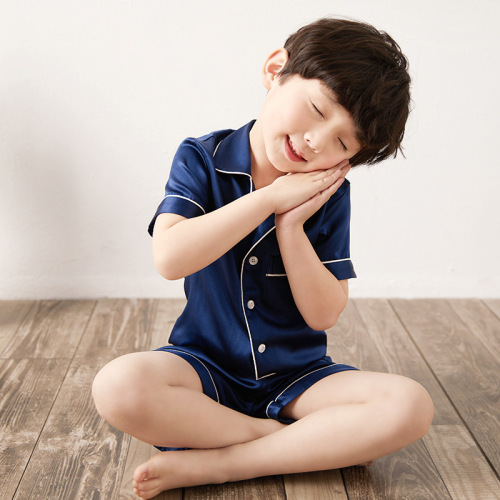 Butterfly embroidery 19 Mumi children's silk pajamas set 100% mulberry silk boys and girls short-sleeved shorts home clothes
