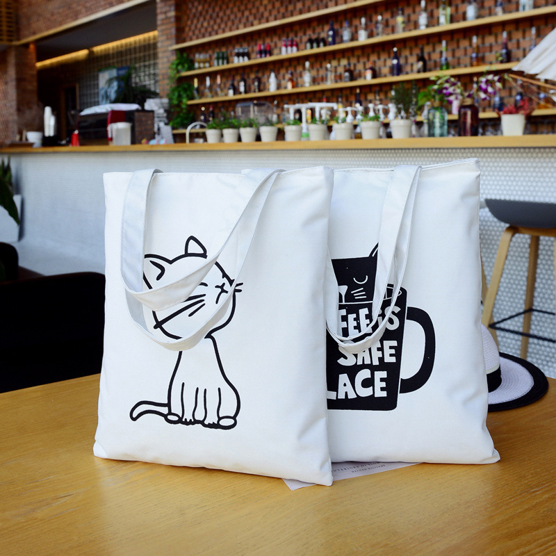 Casual Casual Canvas Bag Printed Women's Bag Cute Student Tutoring Bag Simple Literary Shoulder Bag Crossbody Bag Logo