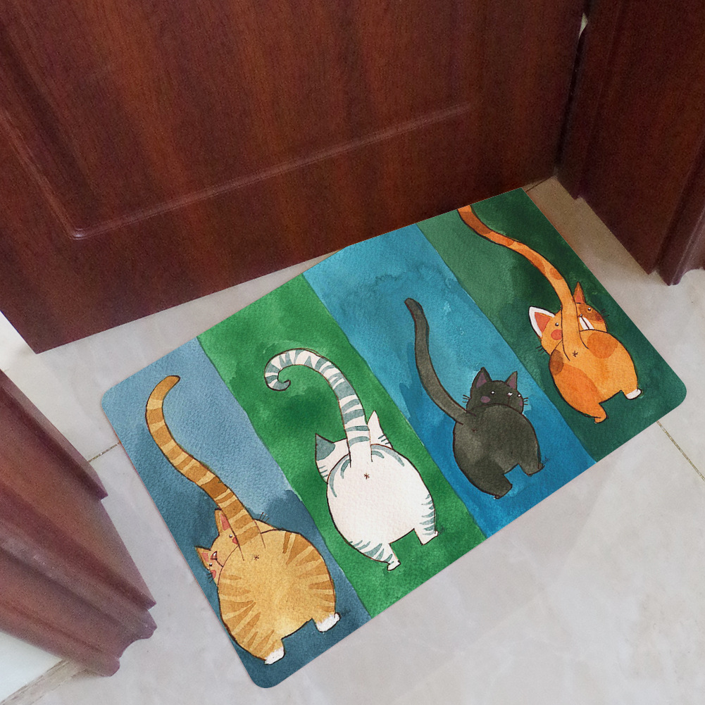 Inflable bolsa de cadera alfombra de gato alfombra de piso lindo gato de la suerte de goma absorbente antideslizante estera de la puerta estera del pie