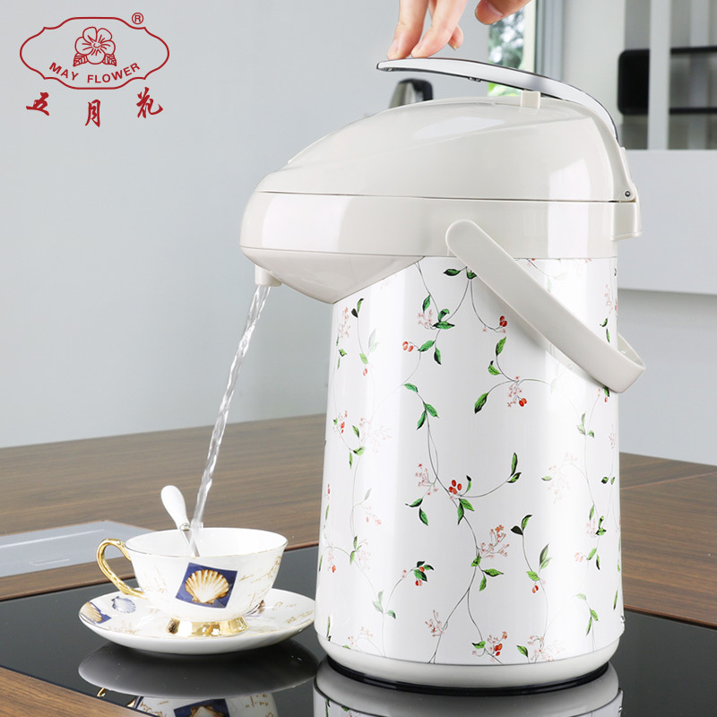五月花气压式保温壶 按压式热水瓶玻璃内胆暖壶大容量保温瓶家用