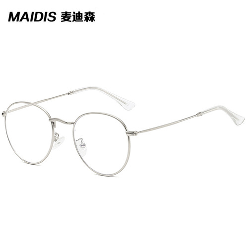Jet 3447 literary anti-blue light flat mirror metal myopia frame glasses frame kick-off elliptical anti-blue light glasses