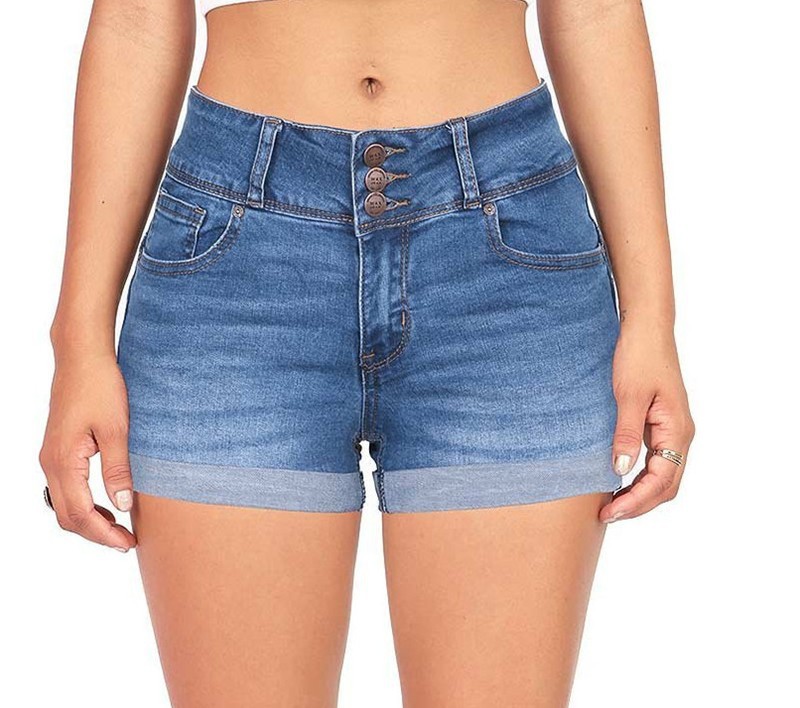 Suministro transfronterizo de shorts vaqueros elásticos multicolor que estilizan la cintura para mujer image 10