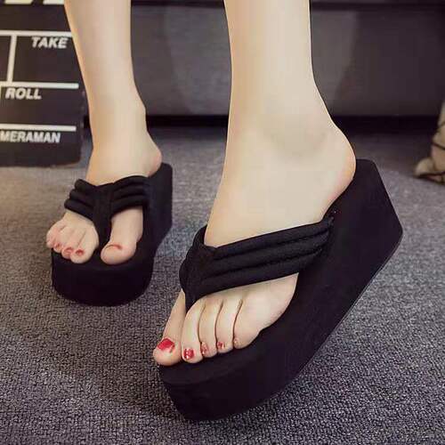 2019 Summer New Korean Style Herringbone Flip-Flops for Women with Sloped Heel and Non-Slip Sandals, Direct Manufacturer Wholesale and Retail