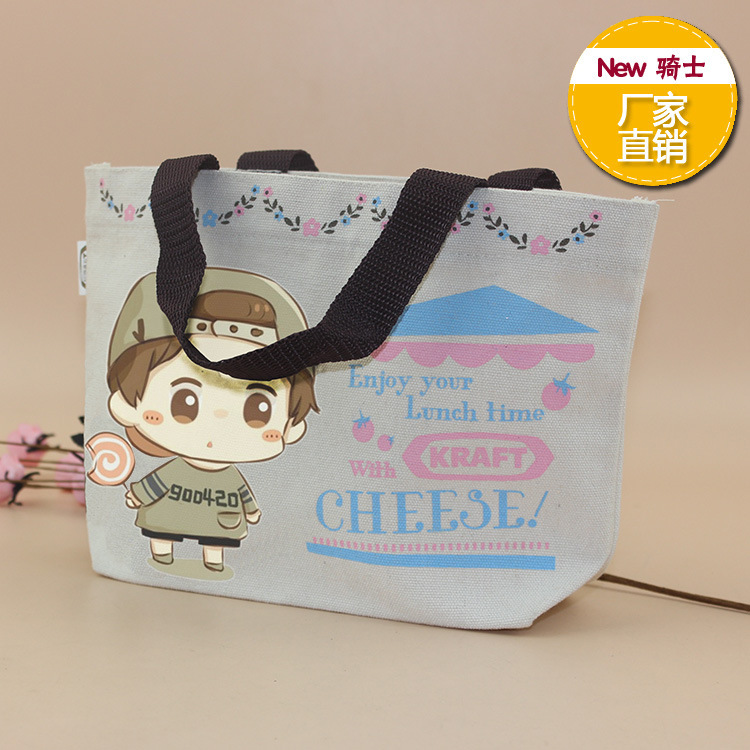 小号卡通可爱帆布包手提日系ins风学生便携式环保午餐帆布包定制
