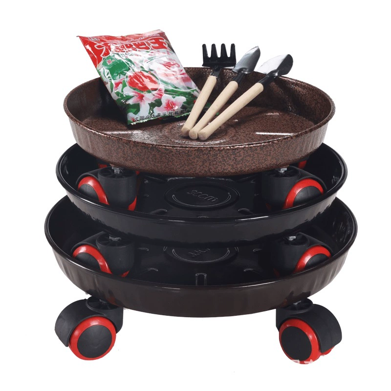 Металлический мобильный цветочный горшок Поднос Круглый универсальный колесный Железный цветочный горшок Кронштейн Роликовый цветочный горшок Основание Подвижное колесо