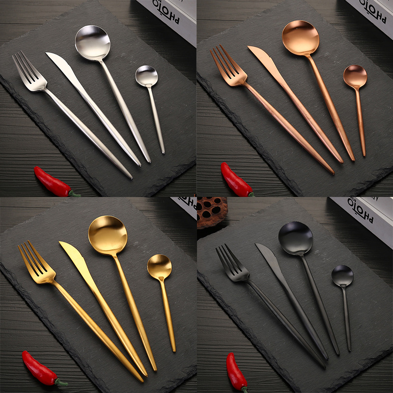 Portugués ins Internet celebridad vajilla occidental 304 vajilla de acero inoxidable Chapado en titanio principal cuchara principal tenedor filete cuchillo postre