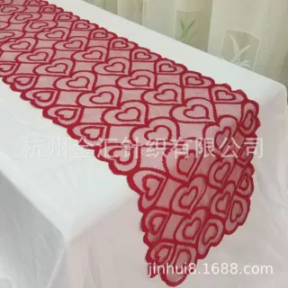 情人节桌旗红色蕾丝心连心爱心长条巾红心新款餐巾桌巾14x72英寸