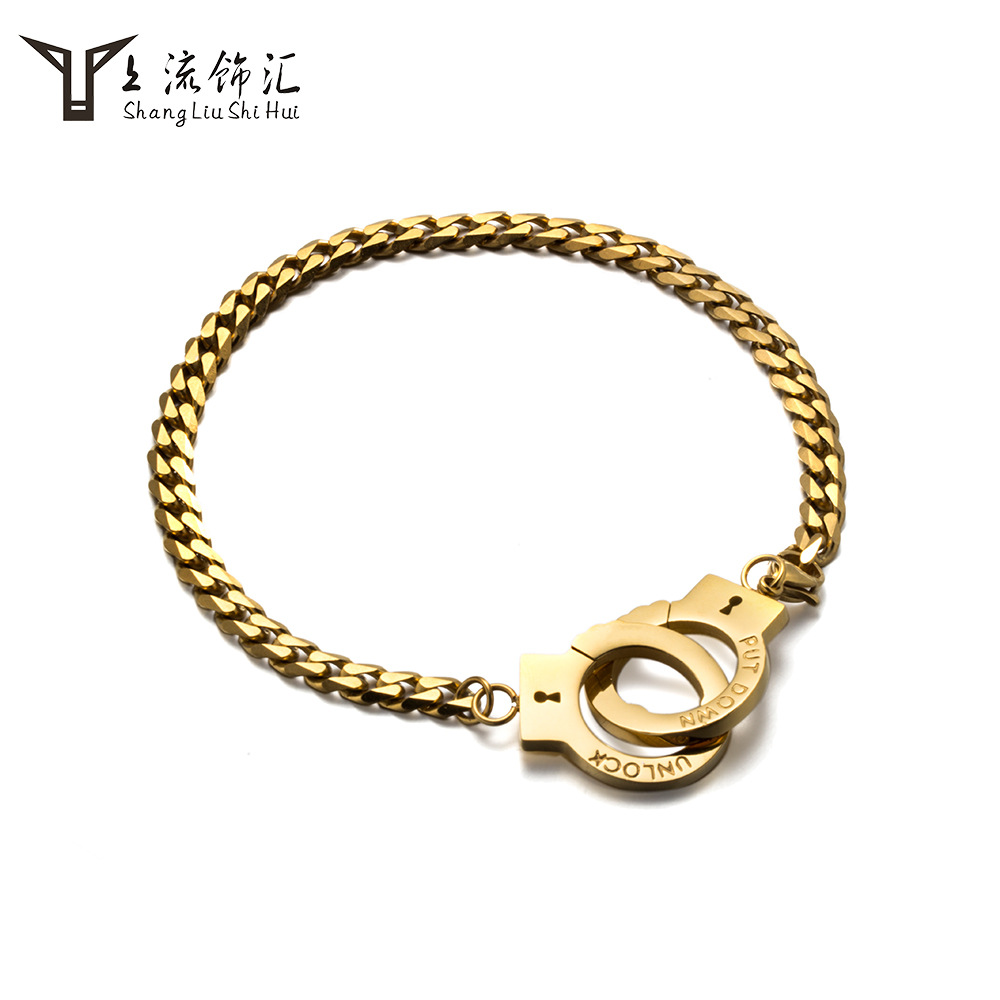 Fashion brand retro concave letter belief bracelet twist chain rose gold titanium steel couple handcuffs bracelet