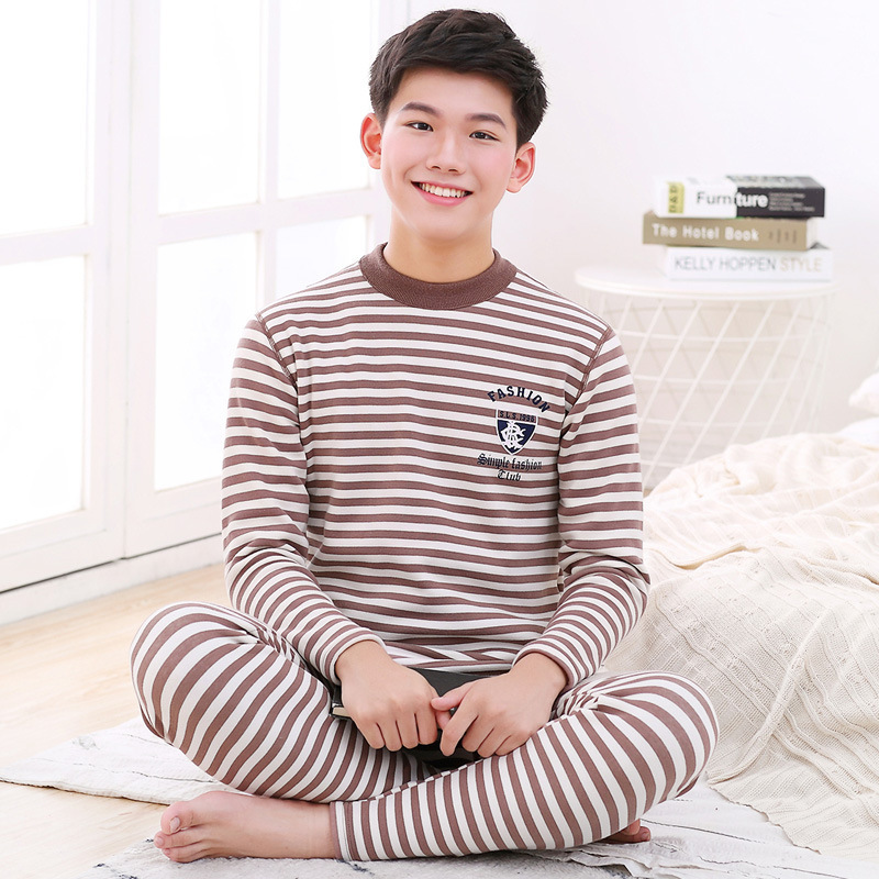 중간 칼라 기모 스트라이프 커피 와이드 로고
