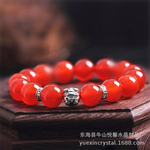 Natural Red Agate, Obsidian Tibetan Silver Pixiu Crystal Bracelet Men's and Women's Birth Year Jewelry Gift