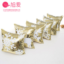 新款白色金色圣诞美人鱼双面亮片雪花雪橇鹿抱枕靠枕靠垫套现货