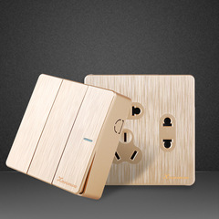 86-style surface-mounted switch and socket, champagne gold brushed wire, surface-mounted box, five-hole socket switch panel, socket panel