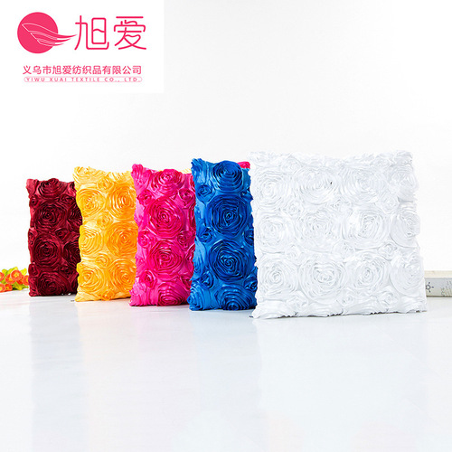 A set of 1 pure silk ribbon embroidered rose flower cushion cover for wedding, sold directly by the manufacturer.