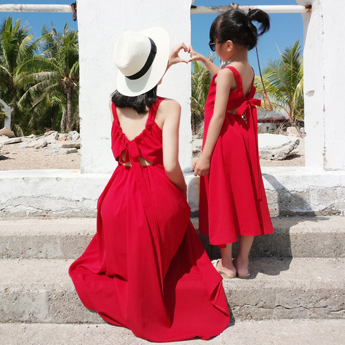 Parent-child summer clothing  new vacation beach skirt mother and daughter clothing bohemian long skirt backless dress