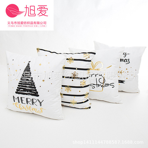 Factory direct supply of new Christmas pillowcases, six-petal frost flower gold stamping pillow, white pillow cushion cover wholesale
