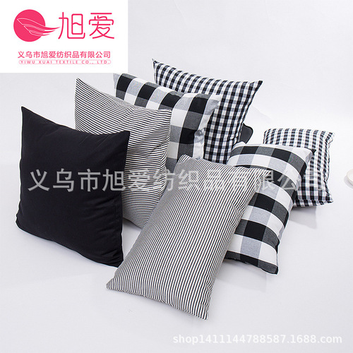 Factory direct supply plain striped pillowcase Korean style polyester cotton black and white plaid pillow waist pillow without core