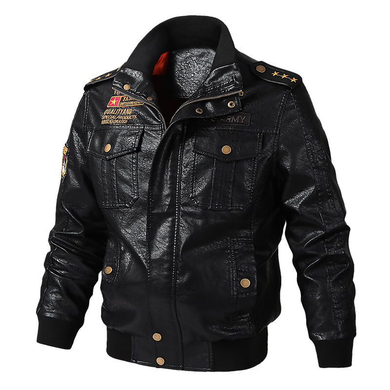 Cross-border Men's Clothing 2023 Spring and Autum Loose Large Size Multi-flap Pocket Pants Men's Leather Jacket Casual Washed Motorcycle pu Leather Jacket