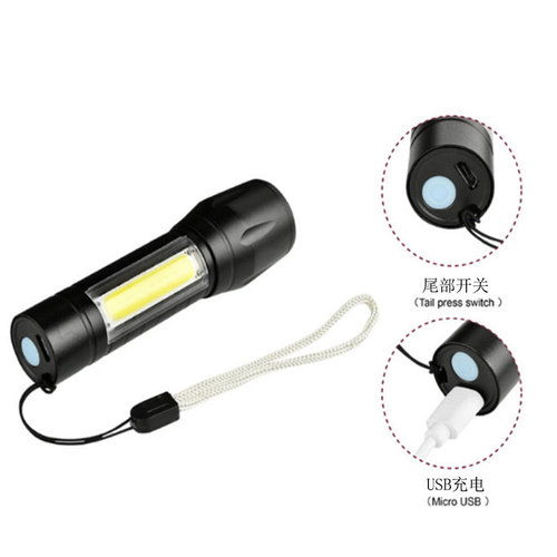 Retractable zoom mini COB flashlight portable USB charging multi-functional small flashlight built-in 14500 battery 513