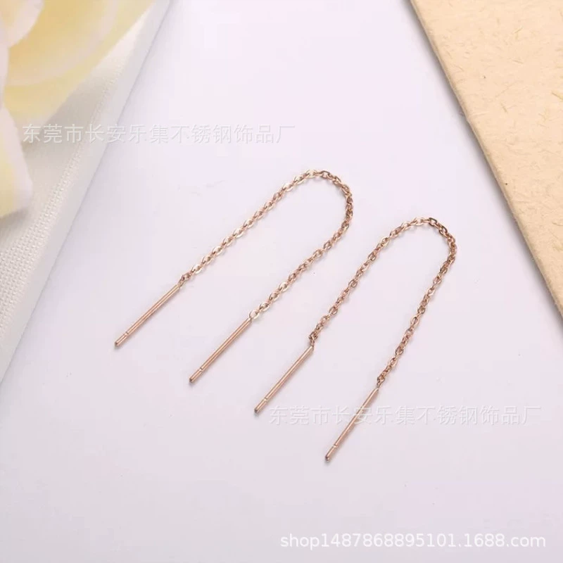 Earrings stainless steel, long accessory, factory direct supply, Korean style, simple and elegant design, wholesale
