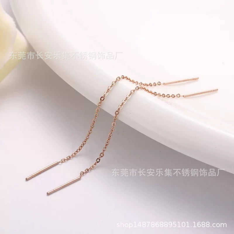 Earrings stainless steel, long accessory, factory direct supply, Korean style, simple and elegant design, wholesale