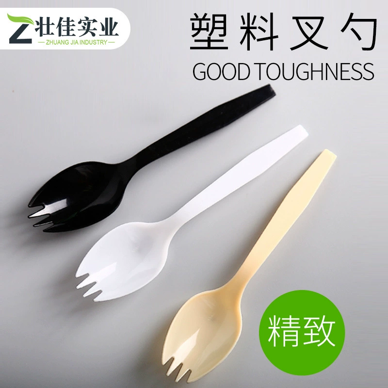 Одноразовые пластиковые ложки и вилки, в индивидуальной упаковке, вилка и ложка для фруктового салата, 13,5 см, более толстая и прочная ложка.