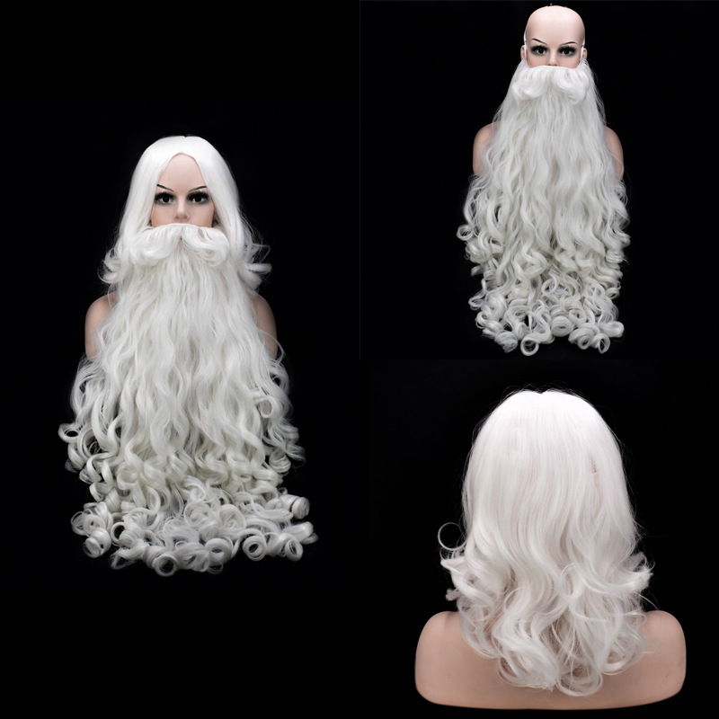 Santa Claus beard full set high white old man beard Christmas wig long curly beard one-piece delivery in stock