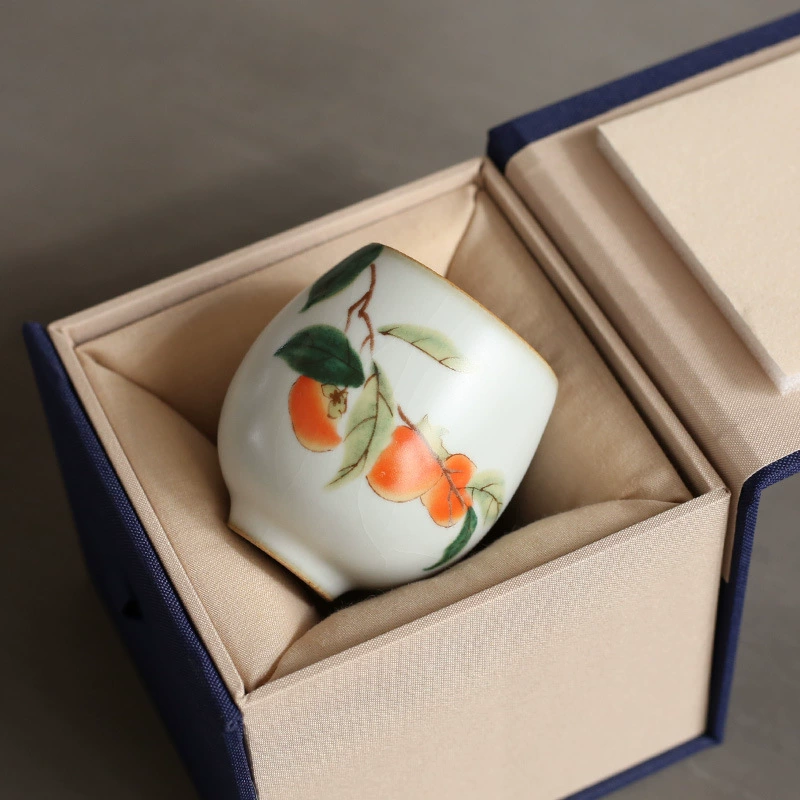 Чайная чашка Ru kiln (Zenfang) округлая керамическая чашка мастера кунг-фу, ручная роспись мотив, 0.35 кг