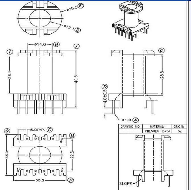 ERL35电木骨架ER35变压器骨架高频骨架单槽立式6+6 3504 磁芯
