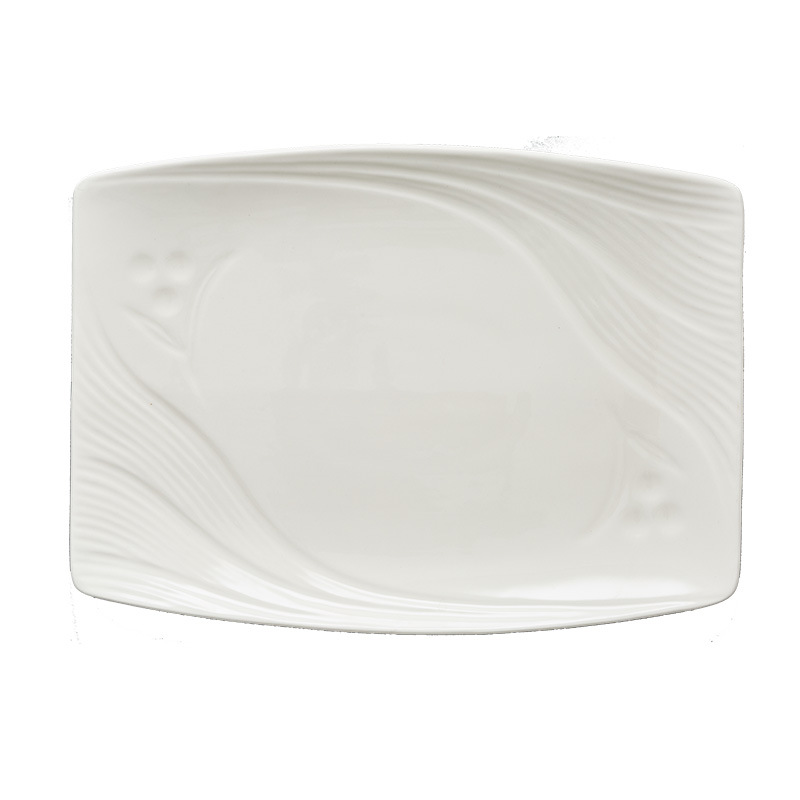 Plato rectangular de cerámica blanco para fruta fresca/dim sum/sushi, hotel