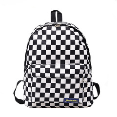 2018 Black and White Grid Shoulder Bag Casual Nylon Outdoor Travel Backpack Women's Student School Bag