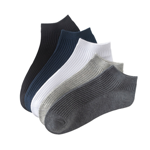 Socks men's spring and summer short-tube double-needle boat socks simple solid color men's socks striped sweat-absorbent cotton socks versatile socks