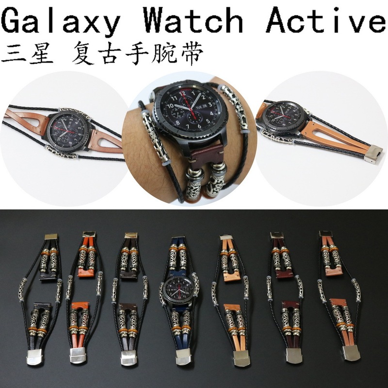 For Samsung Galaxy Watch5 pro 4 3 Watch Retro DIY Leather Wrist Band Belt Strap