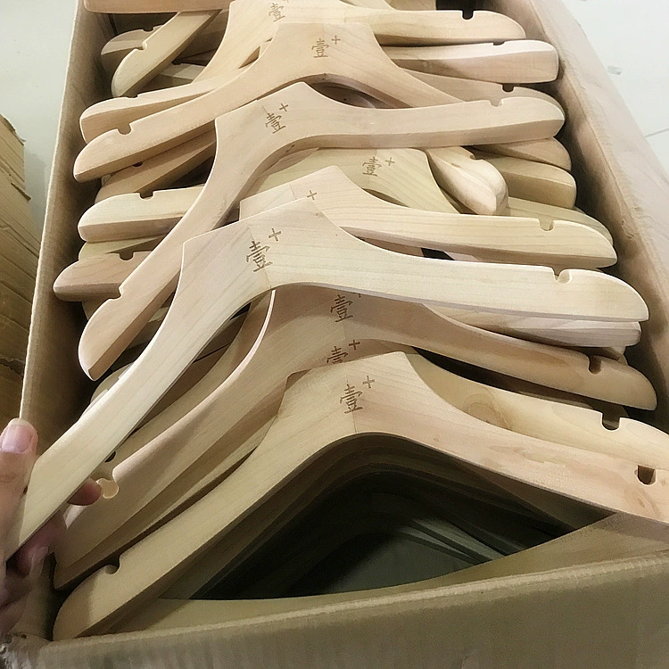 Wooden non-slip hanger, natural wood, trousers clip & shoe last options, silver hook, single