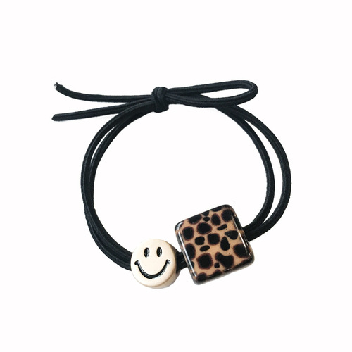 Leopard print acrylic square smiley face high elastic head rope temperament bun hair loop rope