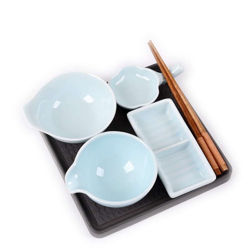日式料理陶瓷火锅调料碗汤勺子酱料碟二格碟陶瓷筷架青瓷碗清仓
