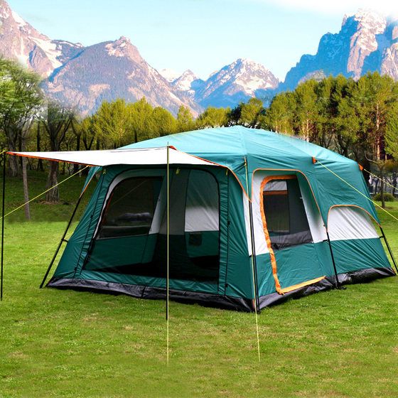 Two rooms and one hall outdoor double-layer tent camping rainstorm protection 8 people 10 people 12 people Park multi-person tent