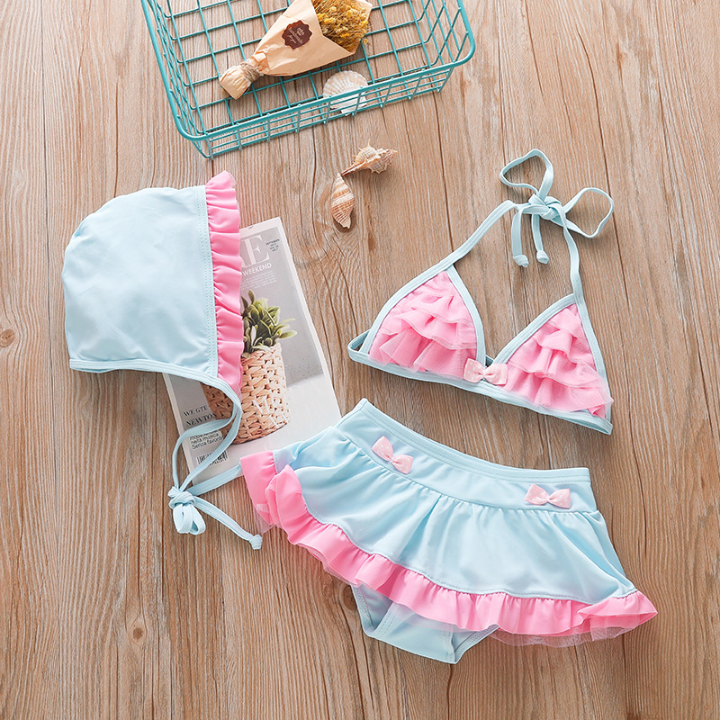 sports blue children's swimwear for swimming with bow