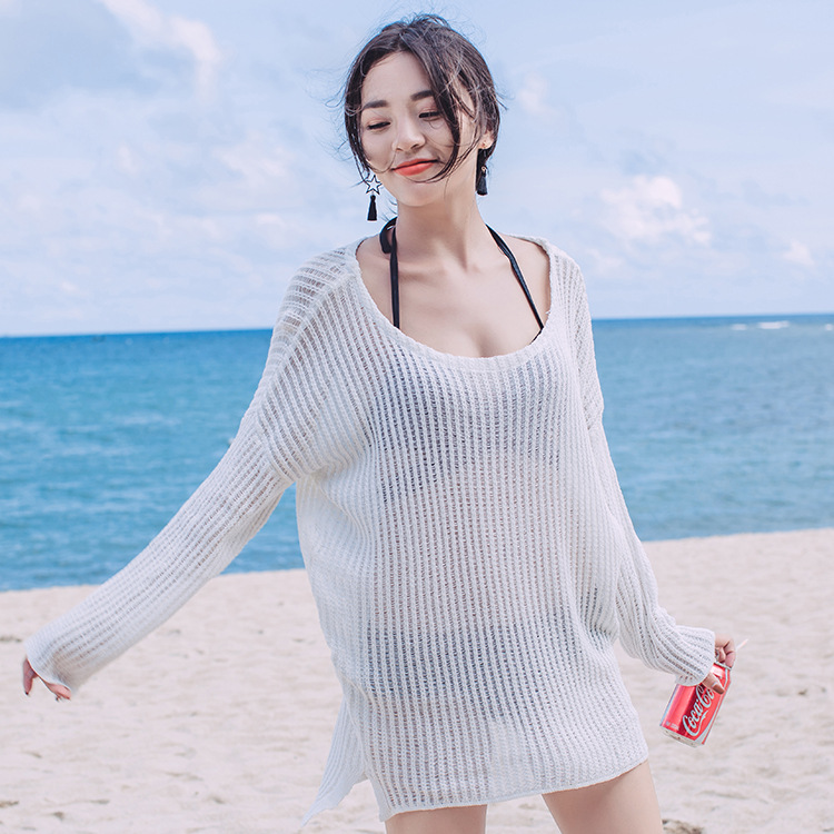 Traje de baño hueco a prueba de sol ropa de playa traje de baño de mujer 2019 Vacaciones de playa de manga larga sexy bikini blusa traje de baño