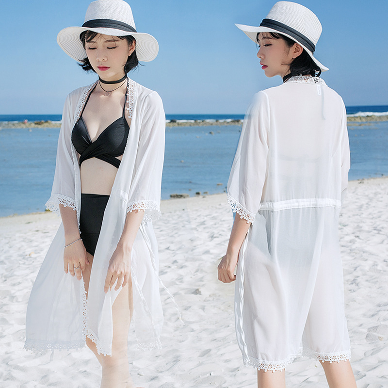 2023 Lace Cardigan Shawl Coat Women's Summer Thin Outerwear Beach Vacation Mid-Length Sun Protection Clothing